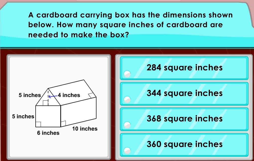 10 Square Inch A cardboard carrying box has the dimensions shown below. How...