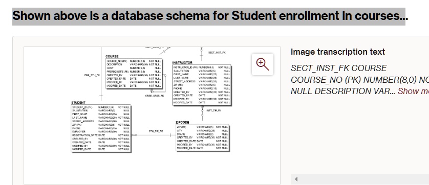 SOLVED: Shown above is a database schema for Student enrollment in ...