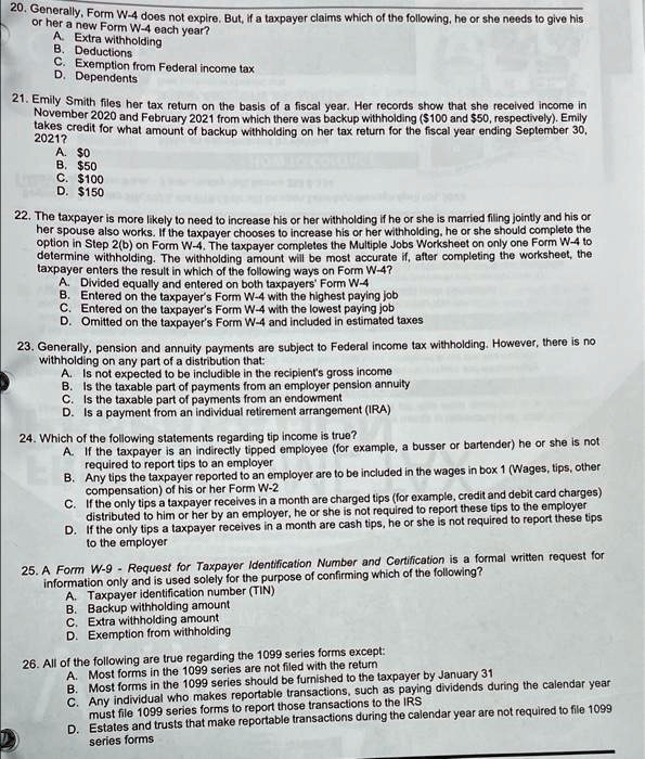 SOLVED: Does A Taxpayer Need To Fill Out A New Form W-4 Each Year? A ...