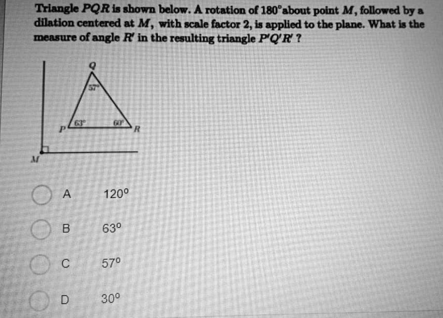 trlangk pqr ltahown below a rotation of 180about point m folloved by ...