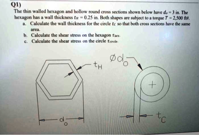 Round Cross Section String Q1) The thin walled hexagon and hollow round cross sections shown below ...
