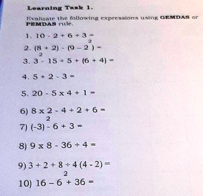 Solved Learning Task 1 Evaluate The Following Expressions Using