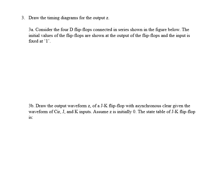 3. Draw the timing diagrams for the output z. 3a. Consider the four D ...