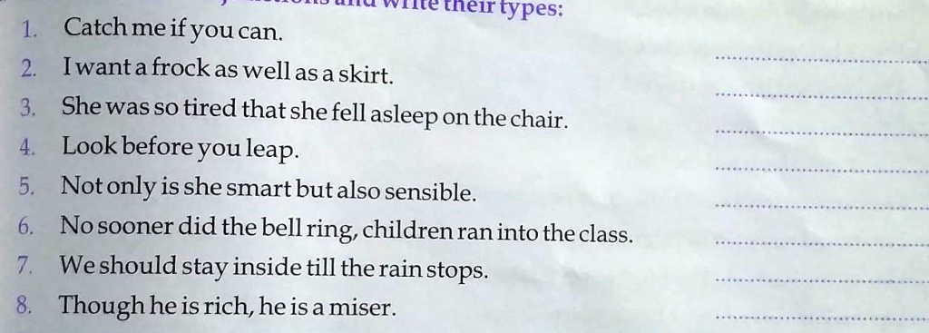 SOLVED: 'A. Underline the conjunctions and write their types:'