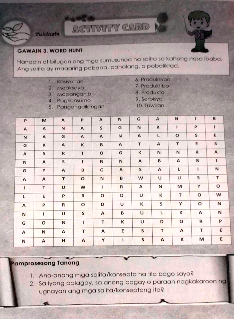 teklasira activy card gawain 3 word hunt hanapin at bilugan ang mga ...