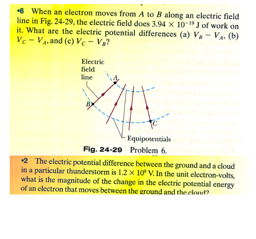 26 when an electron moves from a to b along an line in electric field ...