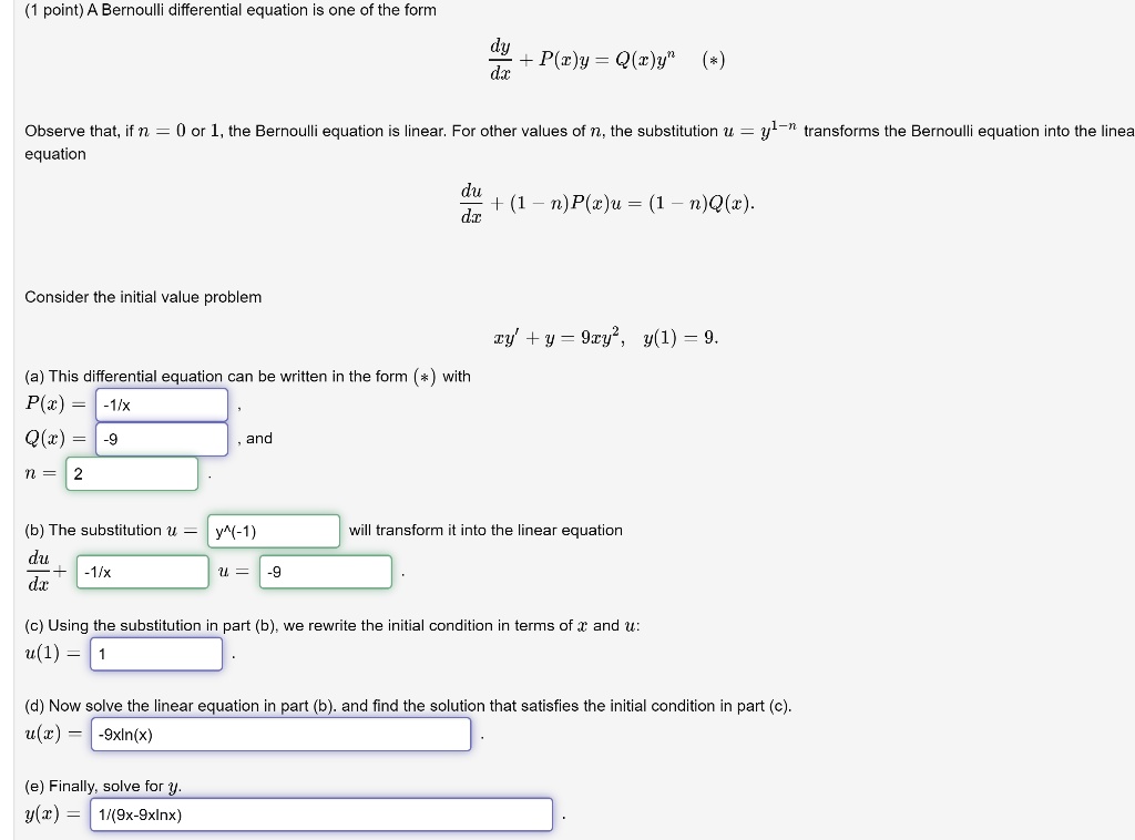 SOLVED:point) Bernoulli differential equation is one of the form P(z)y ...