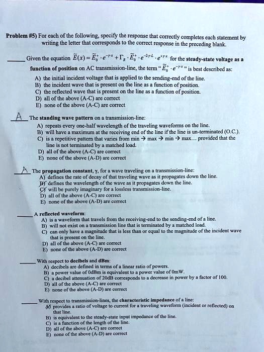 writing the letter that corresponds to the correct response in the preceding blank a the initial incident voltage that is applied to the sending end of the line b the incident wave that is p 05484