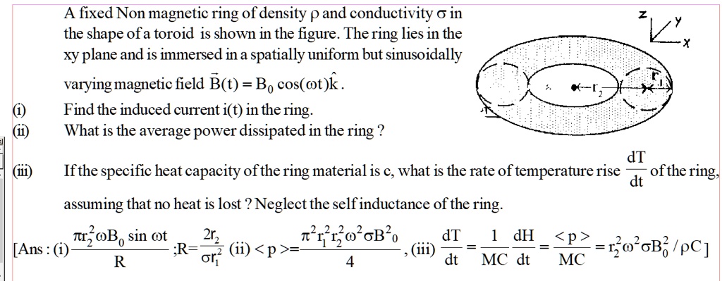 SOLVED: A fixed Non magnetic ring of density p and conductivity o in ...