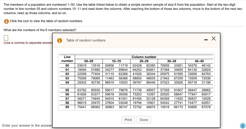 The members of population are numbered 1 50 use the table...