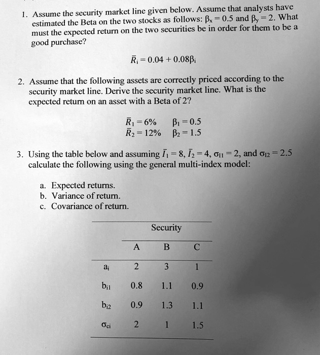 VIDEO solution Assume the security market line given below. Assume