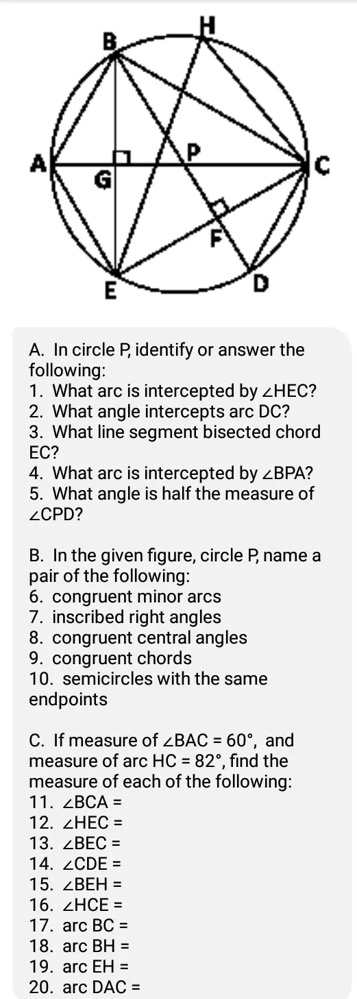 SOLVED: In circle P, identify or answer the following: What arc is ...