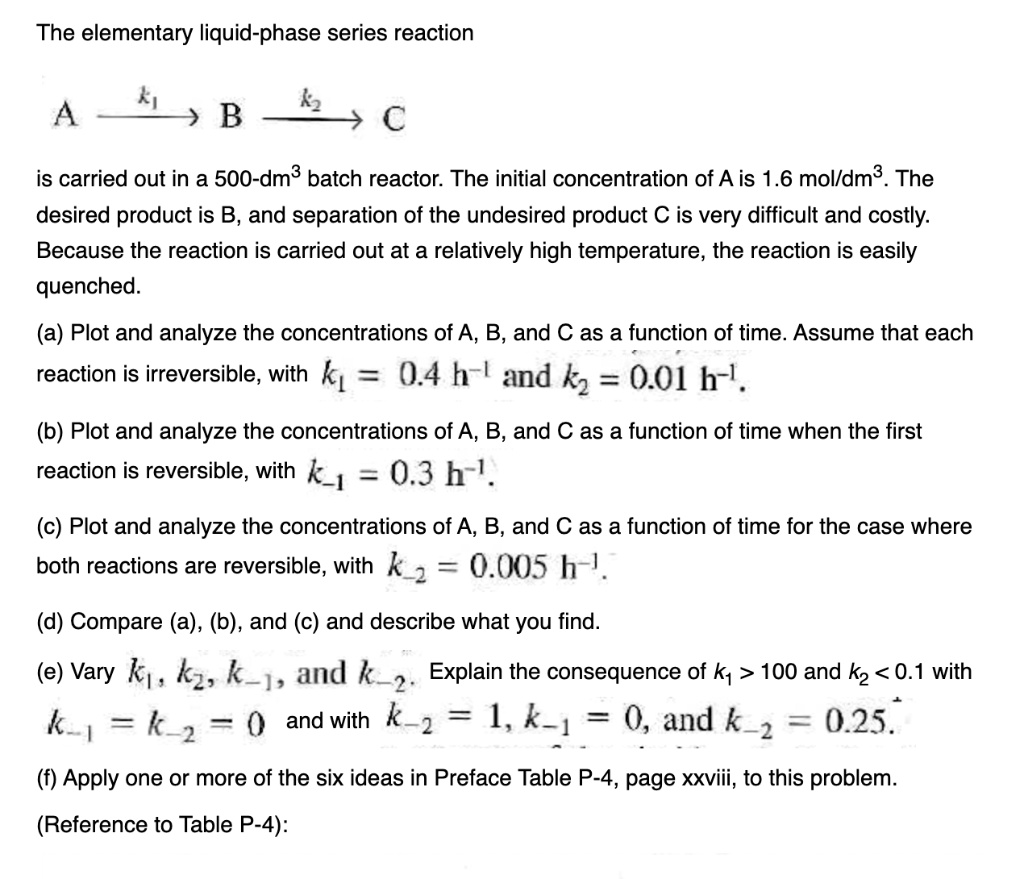 SOLVED: The Elementary Liquid-phase Series Reaction B Is Carried Out In ...