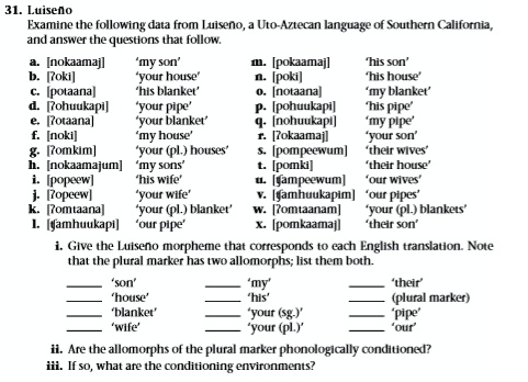 1. Examine the following data from Luiseño, a