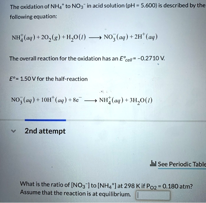 Solved The Oxidation Of Nh4 To No3 In Acid Solution Ph 5 600 Is Described By The