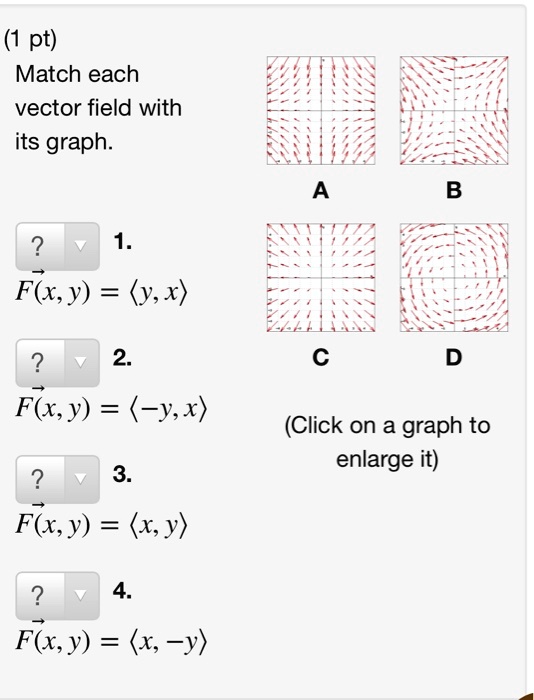 Solved Pt Match Each Vector Field With Its Graph F X Y Y X 2 F X Y Y X Click On A Graph To Enlarge It 3 F X Y X Y 4 F X Y X Y