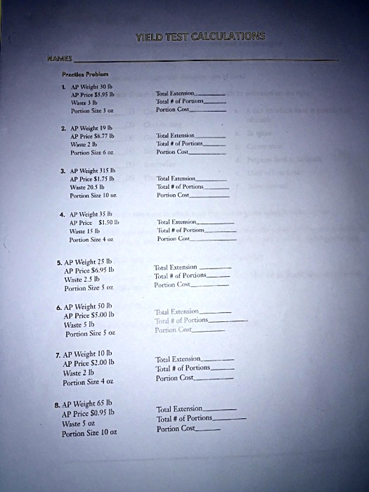 SOLVED:Xtlelld TEST CALCULATONS NANE} FEEeucren4 Wlcizel U I- Prce n5_05  Hale ]b Wrotet Raicam ul Peruons Forbcn C al Weichc [9 Prict Sh, Lel_ Ponn  Skc6n Roclen ufurtuat' Toruun ( Ul Wcichr