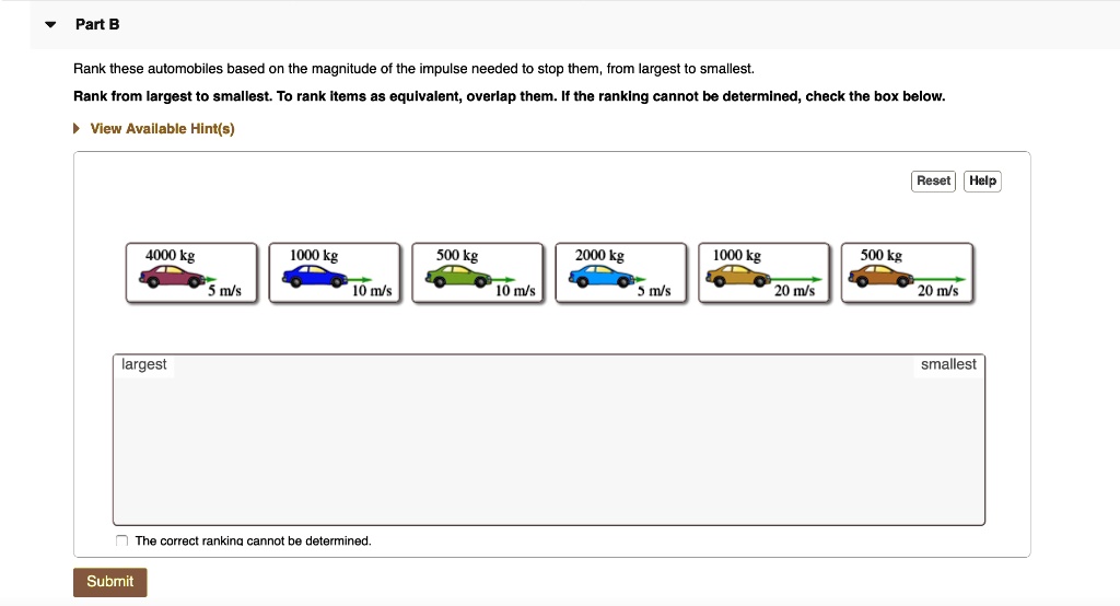 SOLVED: Rank these automobiles based on the magnitude of the impulse ...