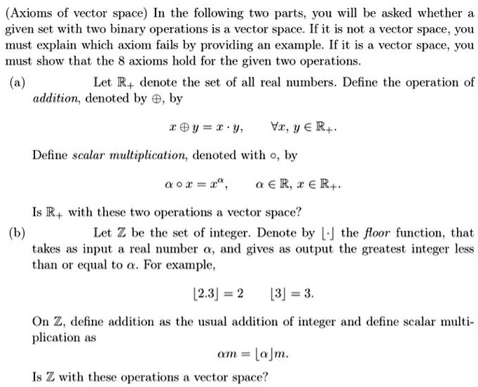 Vector space axioms examples