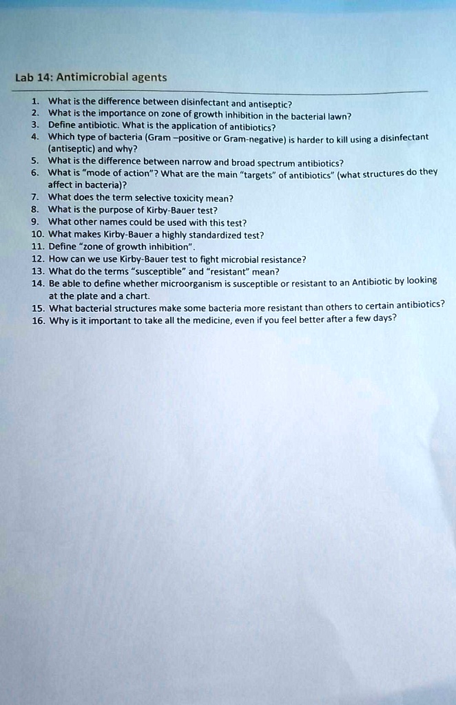 SOLVED Lab 14 Antimicrobial agents What is the difference between