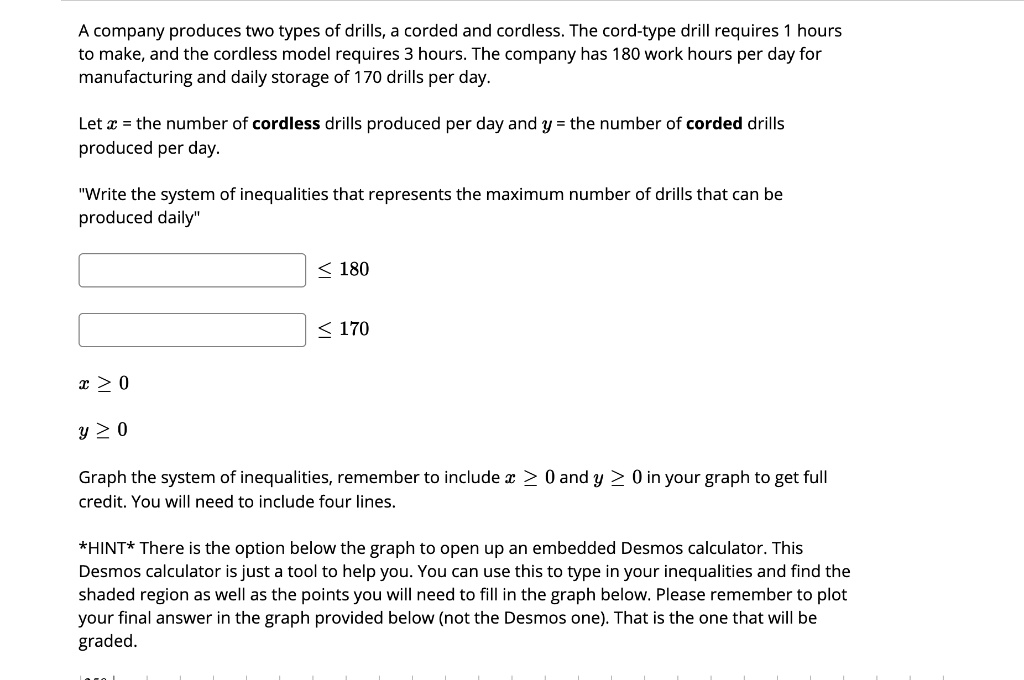 SOLVED A company produces two types of drills, corded and cordless