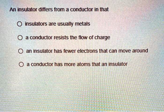 SOLVED: An Insulator Differs From A Conductor In That Insulators Are ...