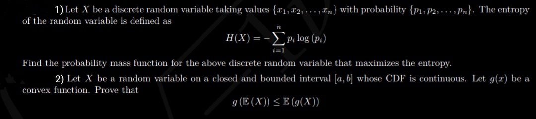 1) Let X be a discrete random variable taking values {x1, x2, …, xn ...