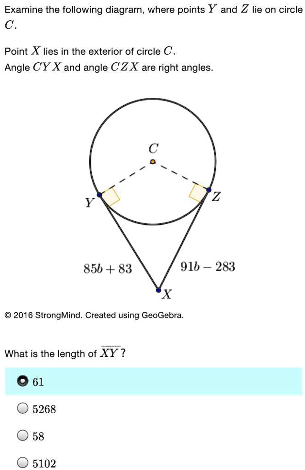 SOLVED What is the length of XY? Examine the following diagram, where