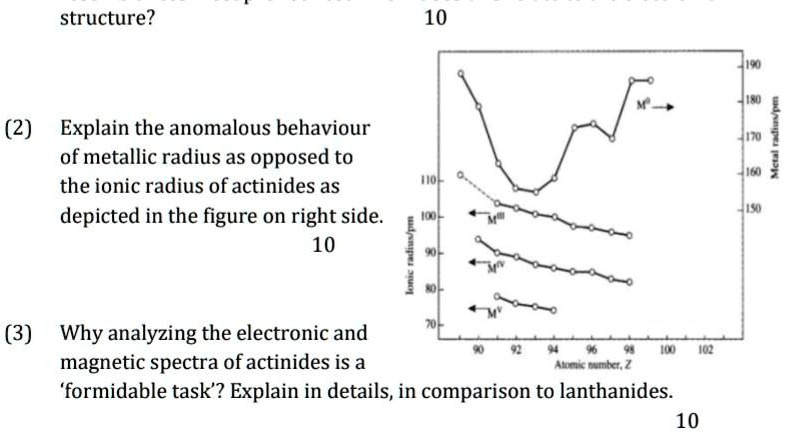 structure 10 2 explain the anomalous behaviour of metallic radius as opposed to the ionic radius of actinides as depicted in the figure on right side 10 3 why analyzing the electronic and ma 33637