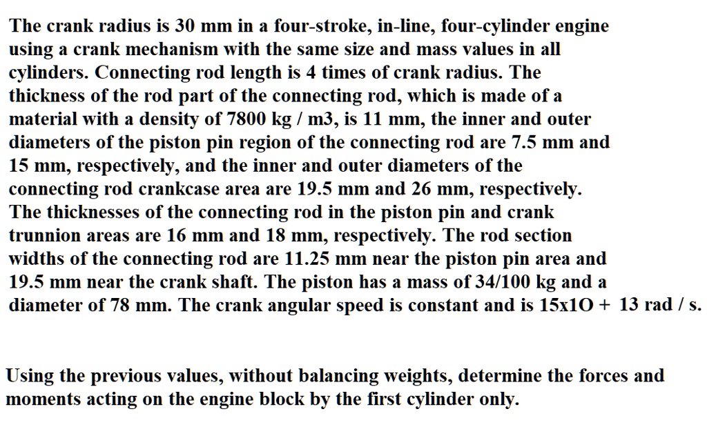 SOLVED The crank radius is 30 mm in a fourstroke, inline, four