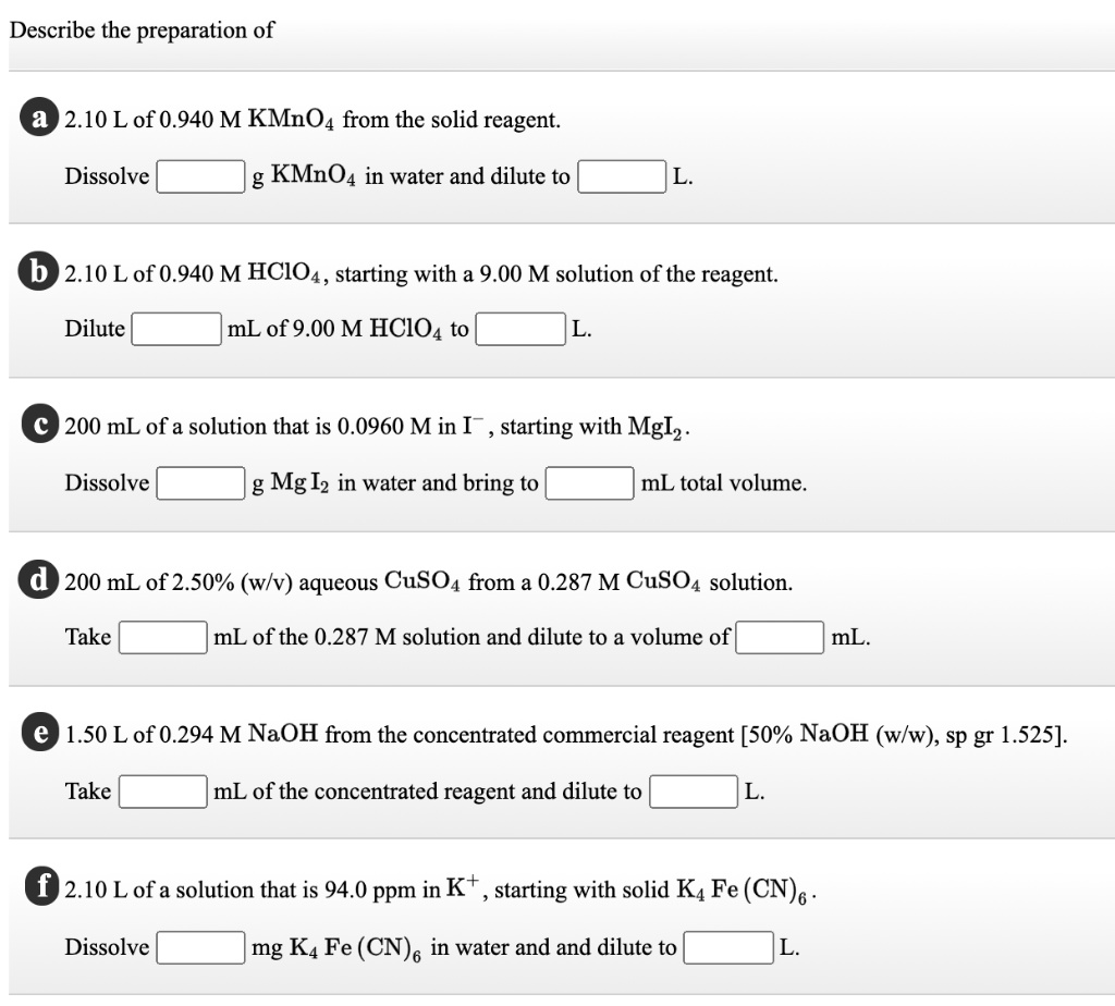 SOLVED Describe the preparation of 2.10 L of 0.940 M KMnO4 from the