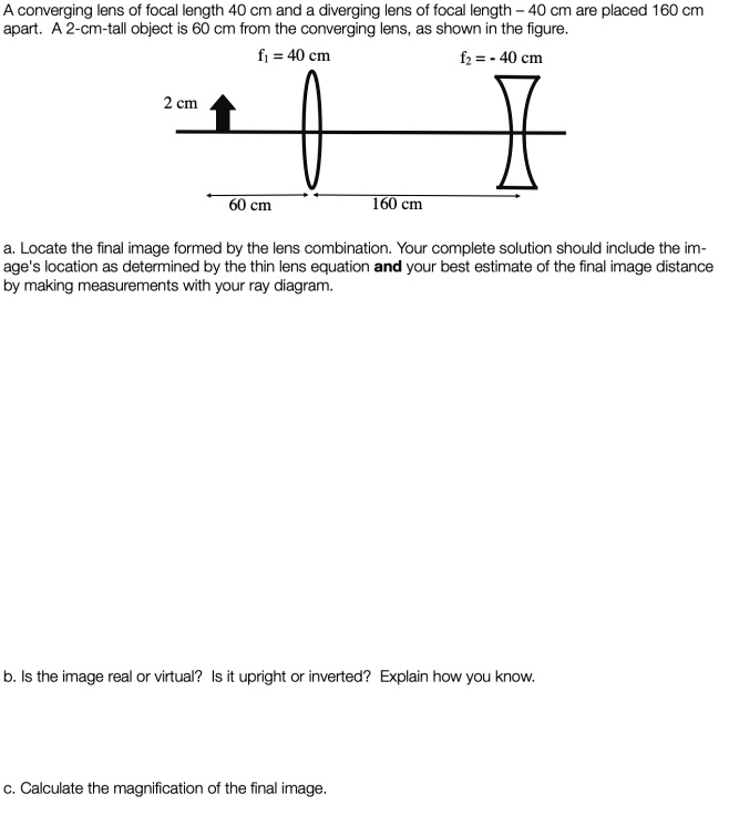SOLVED Converging lenses of focal length 40 cm and diverging lenses of
