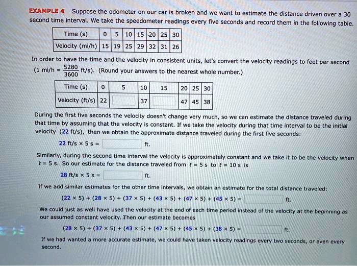 EXAMPLE 4 Estimating Distance Traveled with a Broken Odometer Suppose