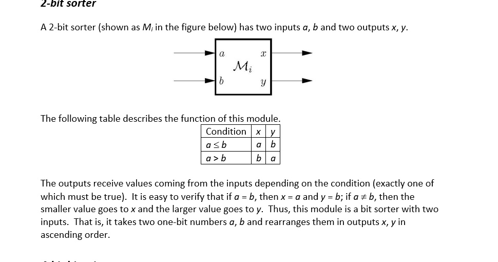 SOLVED: Write Verilog code for the bit sorter with two inputs described ...