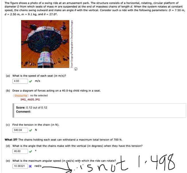 The figure shows a photo of a swing ride at an amusement park. The ...