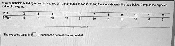 Solved] A game consists of rolling a pair of dice. You win the amounts