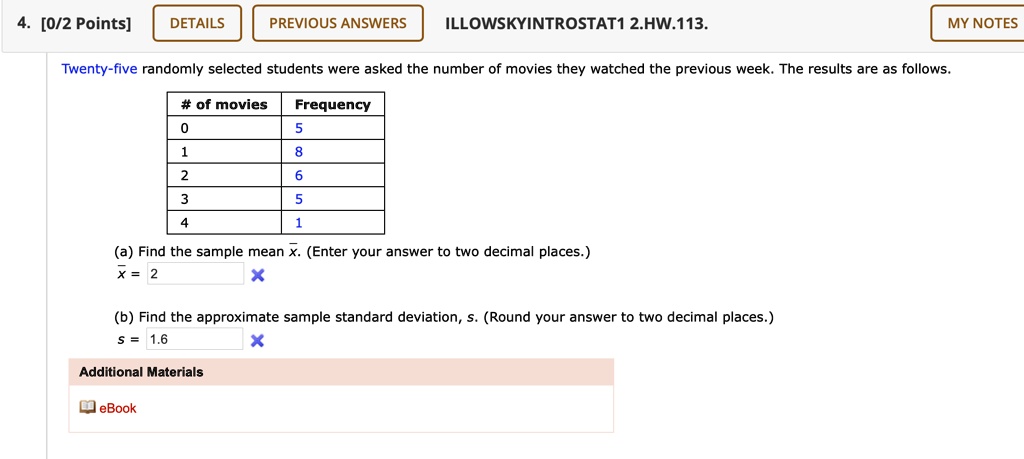 SOLVED: [0/2 Points] DETAILS PREVIOUS ANSWERS ILLOWSKYINTROSTAT1 2HW ...