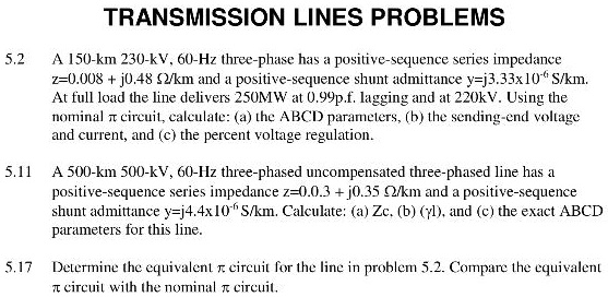 Transmission Linesproblems 52 A 150 Km 230 Kv60 Hz Three Phase Has A ...