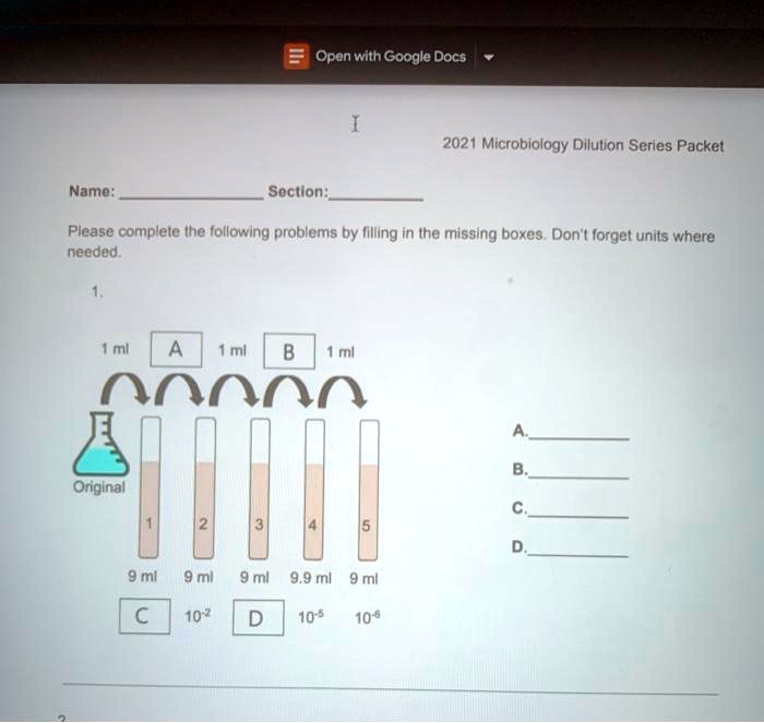 SOLVED 2021 Microbiology Dilution Series Packet Name Social Security