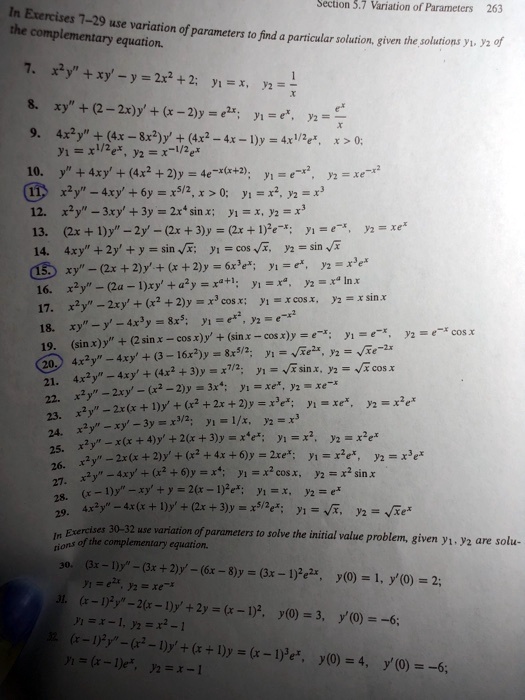 Solved Seclion 5 7 Varlalon Of Parameters Exen Ises 1 29 The Complementary Use Variation Of Parameters Equation Find Particular Oluton Given The Solutions Yta Yz Rytxy Y Zr 2 Mi X N Xy