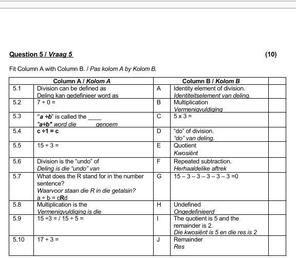 SOLVED: Fit Column A With Column B - Pas Kolom A Aan Bij Kolom B Column ...