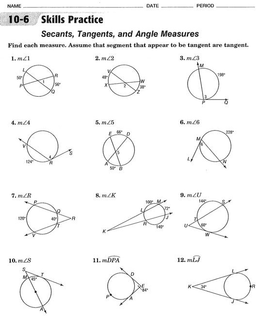 SOLVED: NAME DATE PERIOD 10-6 Skills Practice Secants, Tangents, and ...