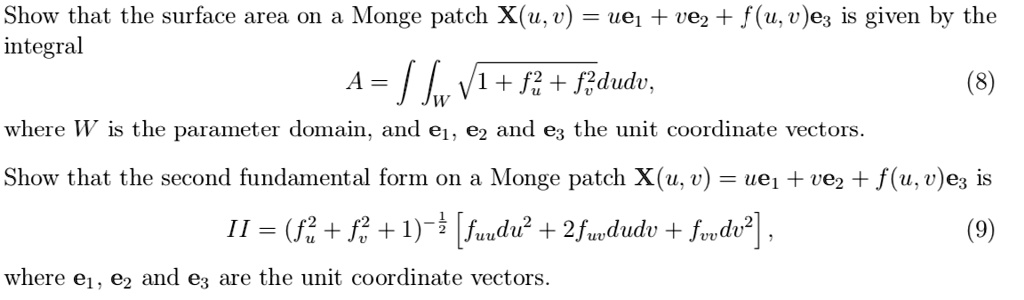 Show that the surface area on Monge patch X(u; v) ue1… - SolvedLib