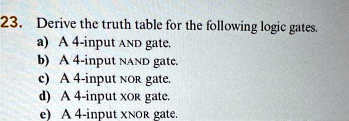 SOLVED: 23 Derive the truth table for the following logic gates a) A 4 ...