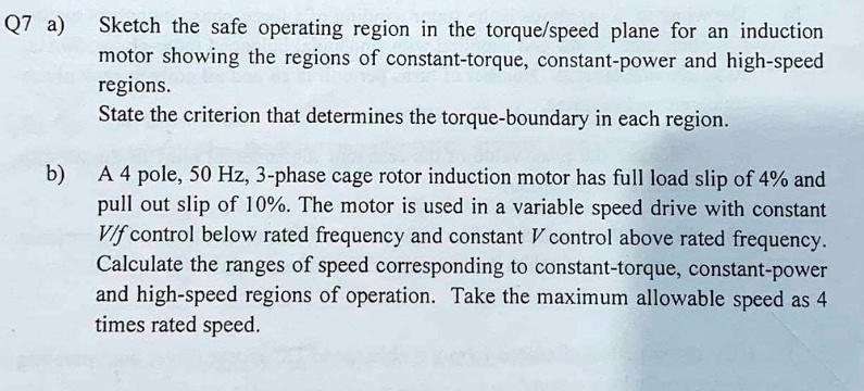 Q7 a) Sketch the safe operating region in the torque/speed plane for an ...