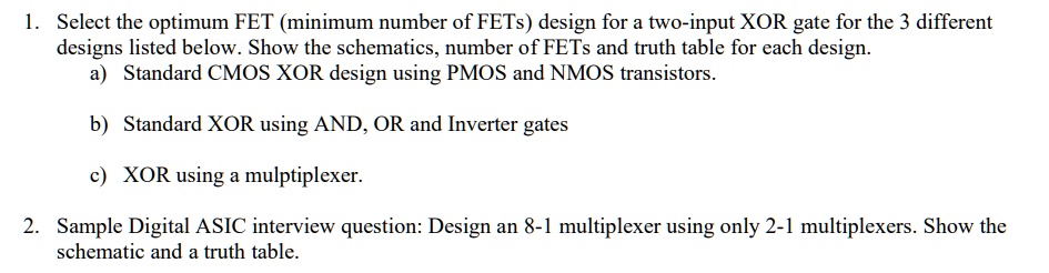 SOLVED: Texts: 1. Select the optimum FET (minimum number of FETs ...