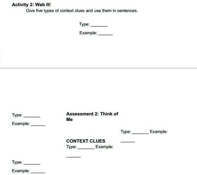 SOLVED 'Give five types of context clues and use them in sentences