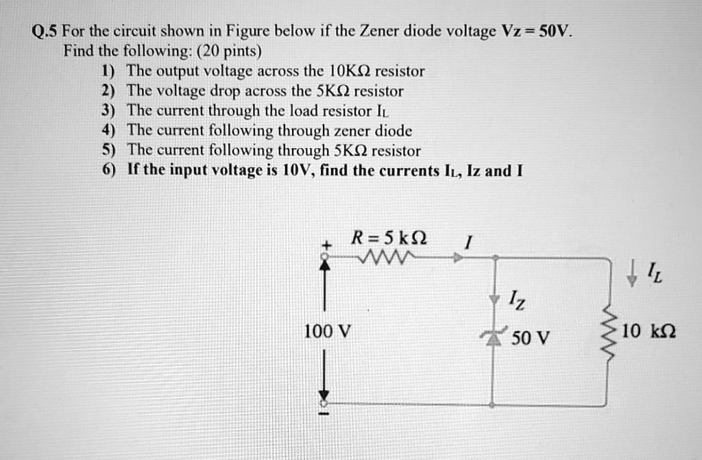 SOLVED Q.5 For the circuit shown in Figure below, if the Zener diode