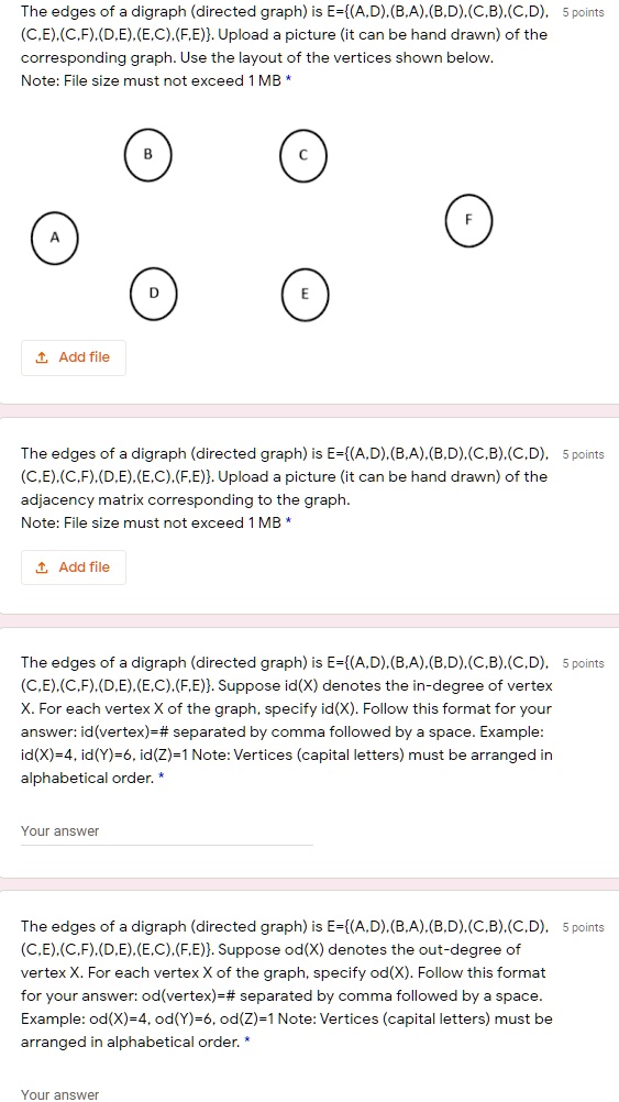 the edges of a digraph directed graphis eadbabdcbcd 5 points cecfdeecfe ...