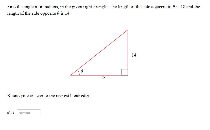 SOLVED: Find the angle θ, in radians, in the given right triangle. The ...